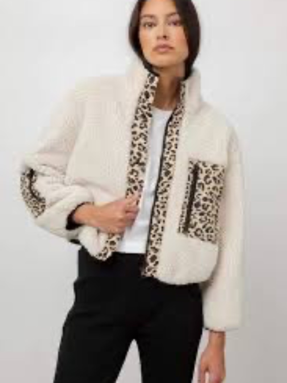 Rails dean ivory leopard mix sherpa jacket small